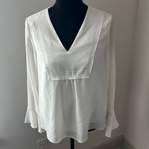 Calvin Klein Boho V neck long flutter sleeves pull over textured ivory top S-M - Picture 2 of 7